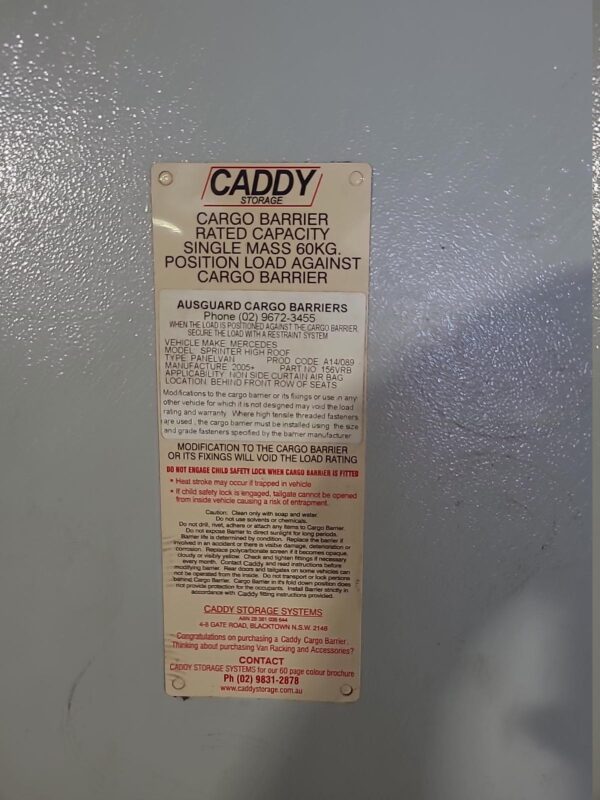 MERCEDES SPRINTER 2006-2018 CARGO BARRIER HIGH ROOF, NCV3, 10/06-04/18 - Image 29