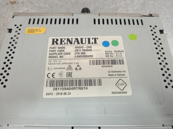 2019 RENAULT TRAFIC Radio/Cd/Dvd/Sat/Tv