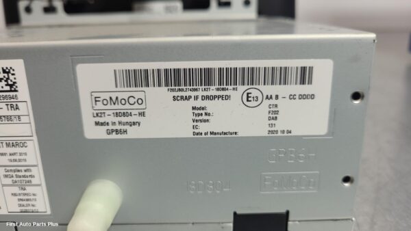 2020 FORD TRANSIT Radio/Cd/Dvd/Sat/Tv