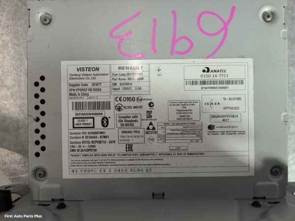 2017 RENAULT TRAFIC Radio/Cd/Dvd/Sat/Tv
