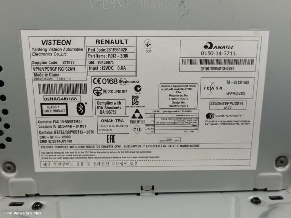 2016 RENAULT TRAFIC Radio/Cd/Dvd/Sat/Tv