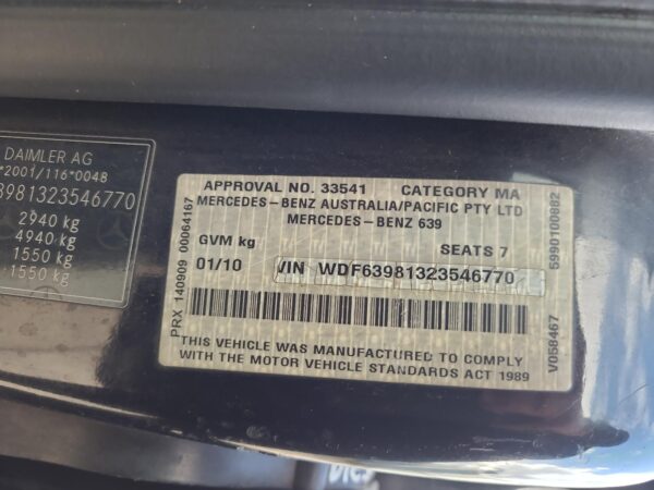 MERCEDES VITO 2004-2015 IGNITION W/ KEY 639, 2.1, DIESEL, AUTO T/M, 04/04-02/15 - Image 11